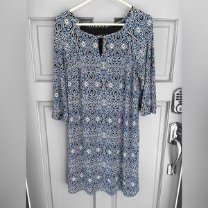 Laundry By Shelli Segal Black Blue Sheath Dress, 7/8 length sleeves,Women’s Sz M